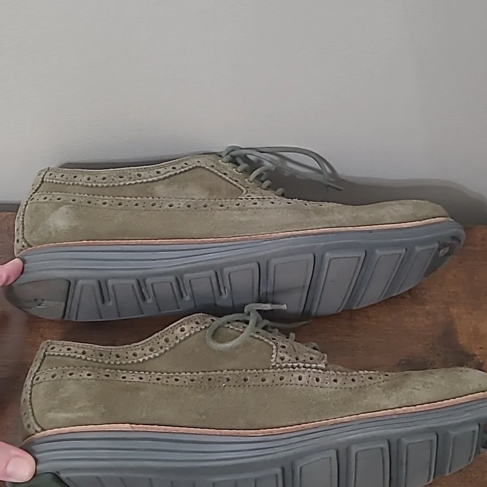 Cole Haan LUNARGRAND Olive Green Suede Wingtip Oxfords size 11.5